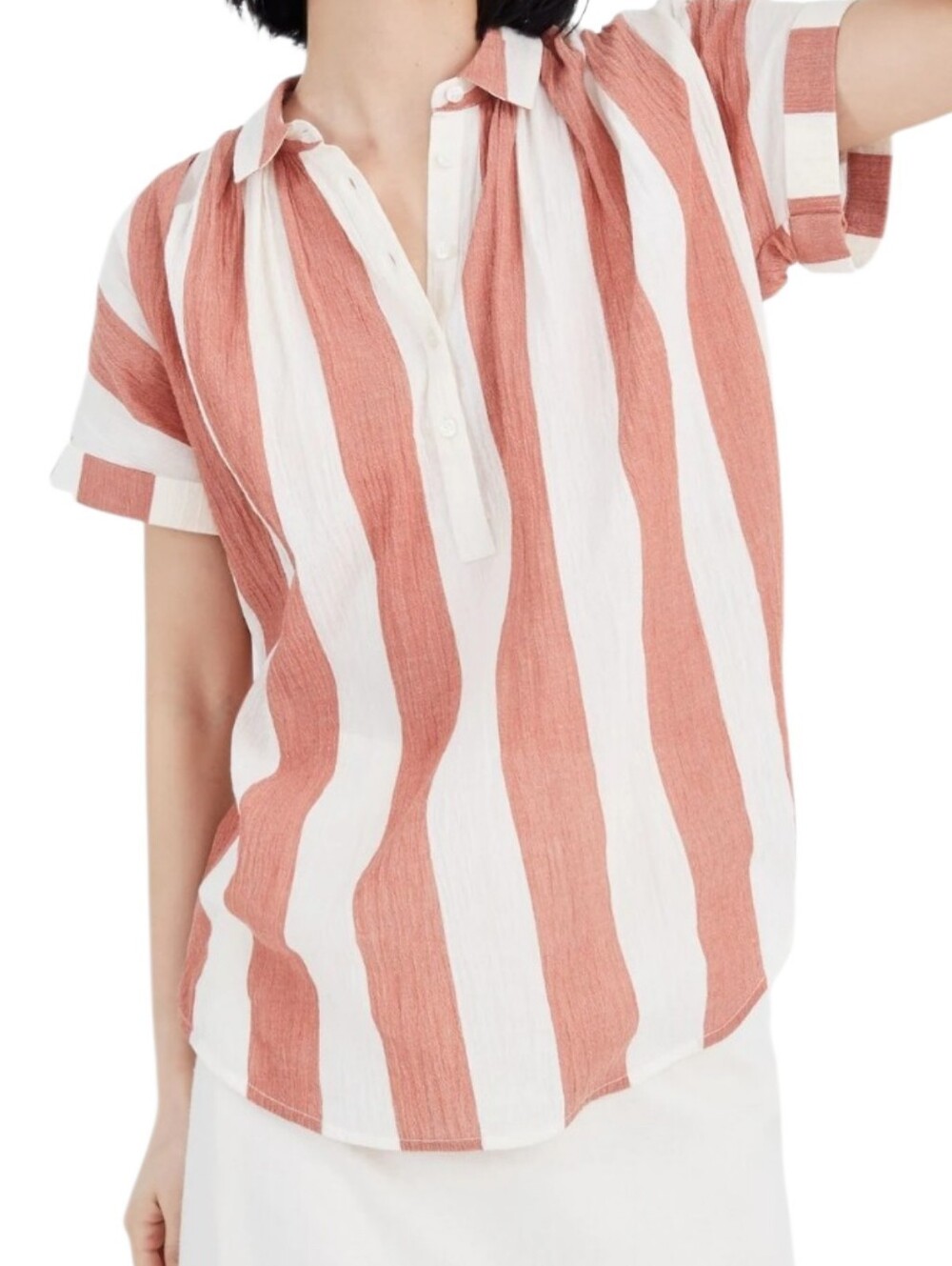 EC Madewell Central Popover Shirt Dovedale Stripe 100% Cotton Coastal Vacation